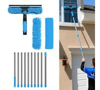 4.5M Window Cleaning Kit, Extra Long 2-in-1 Extendable Window Cleaning Equipment with Microfiber Cloth Squeegee Strips for High Windows (BLUE)