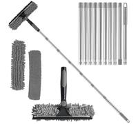 4.5M Window Squeegee Cleaner Tool Kit with Long Handle, 2 in 1 Extendable Window Cleaning Kit with Squeegee and Microfiber Cloth for Indoor/Outdoor High Window, Wall and Car (Gray)