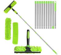 4.5M Window Squeegee Cleaner Tool Kit with Long Handle, 2 in 1 Extendable Window Cleaning Kit with Squeegee and Microfiber Cloth for Indoor/Outdoor High Window, Wall and Car (Green)