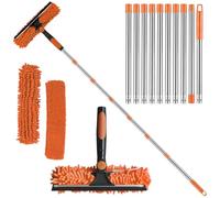 4.5M Window Squeegee Cleaner Tool Kit with Long Handle, 2 in 1 Extendable Window Cleaning Kit with Squeegee and Microfiber Cloth for Indoor/Outdoor High Window, Wall and Car (Orange)