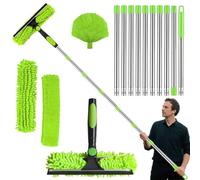 4.5M Window Squeegee Cleaner Tool Kit with Long Handle, 2-in-1 Squeegee & Microfiber Cloth,with Spider Web Brush for Indoor/Outdoor High Window, car windows cleaning（green）