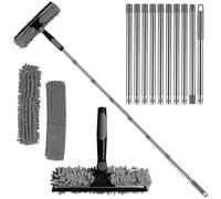 4.5M Window Squeegee Cleaner Tool Kit with Long Handle, 2 in 1 Telescopic Window Cleaner with Microfiber Cloth Squeegee Strips, for Indoor/Outdoor High Window, Wall and Car (grey)