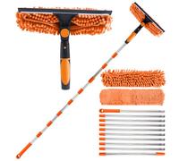4.5M Window Squeegee Cleaning Equipment, 2 in 1 Telescopic Extra Long Handle Window Cleaner, Extendable Window Cleaning Kit with Squeegee Microfiber Pad for Indoor/Outdoor High Window (Orange)