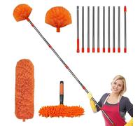 4.5M Window Squeegee Cleaning Equipment, Extra Long 2-in-1 Extendable Window Cleaning Equipment with 10-section Glass Cleaner, Fiber head, Spider Web Brush for Indoor Outdoor High Window, Wall, Car