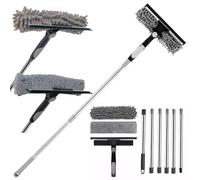 4.5M Window Squeegee Cleaning Equipment Kit with Long Handle - 2 in 1 Extendable Window Cleaning Pole, 180° Rotatable Telescopic Window Cleaner with Microfiber Cloth for Indoor/Outdoor High Window Car