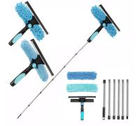 4.5M Window Squeegee Cleaning Equipment Kit with Long Handle - 2 in 1 Extendable Window Cleaning Pole, 180° Rotatable Telescopic Window Cleaner with Microfiber Cloth for Indoor/Outdoor High Window Car