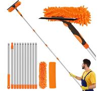 4.5M Window Squeegee Cleaning Equipment Kit with Long Handle - 2 in 1 Extendable Window Cleaning Pole, 180° Rotatable Telescopic Window Cleaner with Microfiber Cloth for Indoor/Outdoor High Window Car