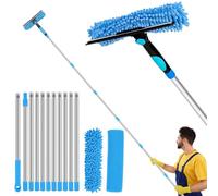 4.5M Window Squeegee Cleaning Equipment Kit with Long Handle - 2 in 1 Extendable Window Cleaning Pole, 180° Rotatable Telescopic Window Cleaner with Microfiber Cloth for Indoor/Outdoor High Window Car