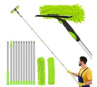 4.5M Window Squeegee Cleaning Equipment Kit with Long Handle - 2 in 1 Extendable Window Cleaning Pole, 180° Rotatable Telescopic Window Cleaner with Microfiber Cloth for Indoor/Outdoor High Window Car