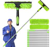 4.5M Window Squeegee Cleaning Equipment, Rotatable 3-IN-1 Window Cleaning Kit, Telescopic Window Cleaner with 10 Pole, 2 Microfiber Cloth and Squeegee, Glass Cleaning Tools for Windows, Walls & Cars