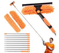 4.5M Window Squeegee Cleaning Kit, 2 in 1 Rotable Glass Cleaning Brush with Long Handle Extendable Window Clean Pole with Squeegee and Microfiber Cloth for High Window, Wall(COLOR:orange)
