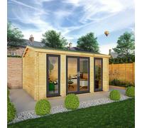 Mercia 4.5m x 3.5m Home Office Studio Log Cabin (44mm) - Grey UPVC Windows & Doors, Brown