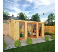 Mercia 4.5m x 3.5m Home Office Studio Log Cabin (44mm)- Oak UPVC Windows & Doors, Brown