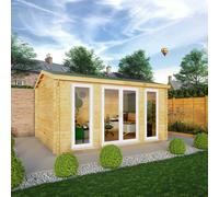 Mercia 4.5m x 3.5m Home Office Studio Log Cabin (44mm) - White UPVC Windows & Doors, Brown
