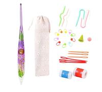 4.5mm Crochet Hooks, Aluminium Crochet Hook with Resin Transparent Bling Dried Flowers Handle, Ergonomic Crochet Hooks for Arthritic Hands, Beginners & Professional Christmas New Year's Crochet Kit