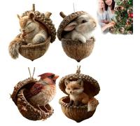 4/5pc Forest Animal Acorn Ornaments Cozy Forest Christmas Ornaments, Christmas-Crafts Lovely Sleeping Animal Acrylic ChristmasTree-Ornaments, Xmas Hanging Trees Decorations Home Decor (D-4pc)