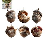 4/5pc Forest Animal Acorn Ornaments Cozy Forest Christmas Ornaments, Christmas-Crafts Lovely Sleeping Animal Acrylic ChristmasTree-Ornaments, Xmas Hanging Trees Decorations Home Decor (A-6pc)