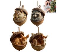 4/5pc Forest Animal Acorn Ornaments Cozy Forest Christmas Ornaments, Christmas-Crafts Lovely Sleeping Animal Acrylic ChristmasTree-Ornaments, Xmas Hanging Trees Decorations Home Decor (E)