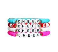 4-5PCS Cheer Gifts Bracelets Polymer Clay Cheerleader Gifts Bulk for Team Layering Colorful Friendship Bracelets Set, 1, Resin, no gemstone