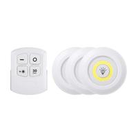 4.5V 1W COB LED Puck Lights 3 Pack, Wireless Remote & Touch Dimmable, Battery Powered Under Cabinet Lighting for Kitchen, Stairs, Wardrobe, Bedroom, Portable White Night Lamp