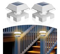 4.5x4.5 Solar Post Cap Lights, Cool & Warm Fence Deck Solar Post Lights 120 Lumen, Adjustable Base Fit 4x4 5x5 6x6 Wood or 4x4 Vinyl Posts, IP65 Waterproof, for Patio Garden Porch, White, 2 Pack