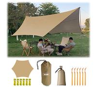 4.5X4.5m Large Camping Tarp Tent Ultralight Waterproof Mutifunctional Awning Hexagon Tarpaulin Shelter for Car Bushcraft Hammock Backpacking Outdoor