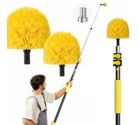 4.6-12 Feet Telescopic Pole with Cobweb Duster, 20 Ft Reach Extension Pole with 2 Washable Cleaning Spider Web Brush Kit Duster Heads and Universal Joint Angle Adaptor for Outdoor & Indoor Cleaning