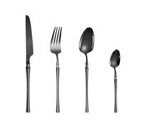 4/6/16/24pcs Black Stainless Steel Tableware Set Home Kitchen Hotel Western Steak Knife Fork Spoon(4pcs-Black)