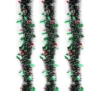 4/6/8M Christmas Luxury Chunky Tinsel Garland Green Artificial Wreath Hanging Tinsel for Indoor Outoor Christmas Tree Decorations (400cm)