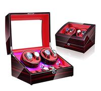 4+6 Automatic Watch Winders Storage Case Watch Box Wooden Silent Motor Five Modes Adjustable Watch Pillows LED Backlight Open Lid and Stop Automatically Leather 005 (Leather 004)