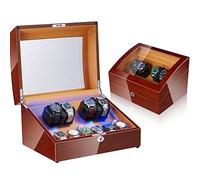 4+6 Automatic Watch Winders Storage Case Watch Box Wooden Silent Motor Five Modes Adjustable Watch Pillows LED Backlight Open Lid and Stop Automatically Leather 005 (Leather 01)