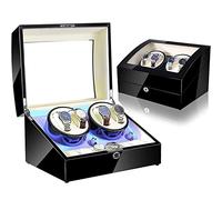 4+6 Automatic Watch Winders Storage Case Watch Box Wooden Silent Motor Five Modes Adjustable Watch Pillows LED Backlight Open Lid and Stop Automatically Leather 005 (Leather 002)