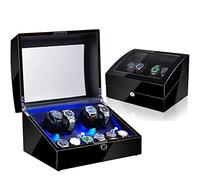 4+6 Automatic Watch Winders Storage Case Watch Box Wooden Silent Motor Five Modes Adjustable Watch Pillows LED Backlight Open Lid and Stop Automatically Leather 005 (Leather 08)