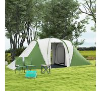 Outsunny 4-6 Man Tunnel Tent with 2 Bedroom and Living Area, Large Camping Tent, 2000mm Waterproof, Portable with Bag, for Fishing Hiking Festival, Green and White