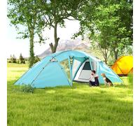 Outsunny 4-6 Man Family Camping Tent w/ 2 Bedrooms and a Living Room, Waterproof Tunnel Tent w/Sewn In Groundsheet, Doors, Windows, Carry Bag, Blue