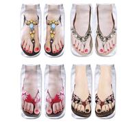 4/6 Pairs Flip Flop Socks Women Funny Slipper Socks Manicure Print Men Novelty Crazy Socks Halloween Christmas Gifts 6-9, Red, 4.5-8 UK