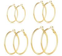 4/6 Pairs Gold Silver Hoop Earrings for Women 14K Gold Plated Hypoallergenic 2mm Thin Hoops Stainless Steel Lightweight Dangle Set 30/40/50/60mm, 30mm,40mm,50mm,60mm, Stainless Steel, No Gemstone