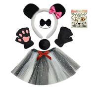 4/6 Panda Costume Set, Black and white pand SET OF 6 PIECES OF B | Panda Ears Headband Tail Tutu Skirt Gloves Animals Cosplay Costume for Halloween Christmas Party