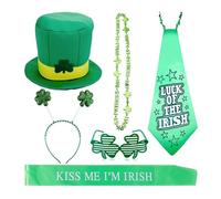 4-6 Pcs St Patricks Day Accessories Adult Green Leprechaun Costume Shamrock Top Hat Glasses Necklace Bow Tie Headband Shoulder Strap Irish Fancy Dress St. Patrick's Day Outfits (A2-Green, One Size)