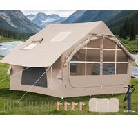 4-6 Person Inflatable Tent for Camping with Stove Jack, Hand Air Pump Easy Setup Blow Up Tents for 4 Seasons Waterproof Inflatable Air House Tent for Outdoor Adult