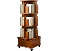 4-6 Tier Round Rotating Bookcase, 360° Floor Standing Bookshelf, Solid Wood Organizer for Study Room,Perfect for Corner Display