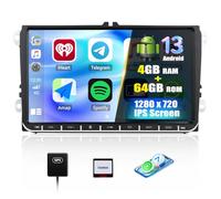 4+64G Android 13 Car Stereo for VW Polo Golf Caddy T5 Tiguan Skoda Seat, 9 inch Double Din Car Stereo Sat Nav Wireless Carplay Android Auto RDS FM EQ Bluetooth Mirror Link SWC