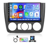 4+64G Android 14 Car Stereo for BMW 1 Series E88 E82 E81 E87 2004-2011, Wireless Carplay Android Auto with 9 inch HD touchscreen WiFi Bluetooth GPS Sat Navi FM RDS MirrorLink SWC DAB+ Backup Camera