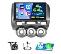 4+64G Android 15 Car Stereo for Honda Fit Jazz 2002-2008,9 inch IPS 1280 * 720 Touch Screen Radio Wireless Apple Carplay Android Auto DSP 5G WiFi Bluetooth GPS FM RDS+Free AHD Backup Camera