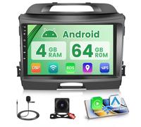 4+64G Android 15 Car Stereo for Kia Sportage 2010-2016 with Wireless Carplay Android Auto, 9’’ IPS 1280 * 720 Touchscreen Radio with Bluetooth 5.0 DSP GPS WiFi Dual USB