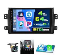 4+64G Android 15 Car Stereo for Suzuki SX4 2006-2013,9 inch IPS 1280 * 720 Touch Screen Radio Wireless Apple Carplay Android Auto DSP 5G WiFi Bluetooth GPS FM RDS+Free AHD Backup Camera