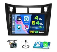 4+64G Android 15 Car Stereo for Toyota Yaris 2005-2012,9 inch IPS 1280 * 720 Touch Screen Radio Wireless Apple Carplay Android Auto DSP 5G WiFi Bluetooth GPS FM RDS+Free AHD Backup Camera