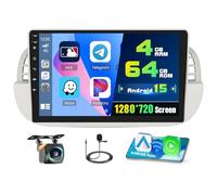 4+64G for 2007-2015 Fiat 500 Android 15 Car Stereo Wireless Apple Carplay Android Auto,9 inch IPS 1280 * 720 Touch Screen Radio DSP 5G WiFi Bluetooth GPS FM RDS+Free AHD Backup Camera