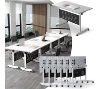 4.6FT Conference Room Tables, Folding Table with Caster Wheels for Meeting Room, Large Rectangle Seminar 2-10 People, Training Office Classrooms (White3 6Pack)