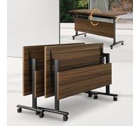 4.6FT Folding Conference Table Set - 2PCS Mobile Meeting Tables with Quiet Wheels for Office, Training, Classroom - 55.1IN Portable Seminar Tables for Quick Setup